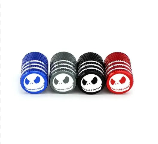 TV-LOGO-6 Tire Valve Stem Caps – 4-Pack Aluminum Air Caps with Evil Smile Logo & Rubber O-Ring (Black)