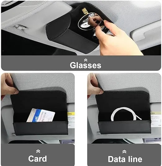HLD-SGLS | Premium Leather Magnetic Car Visor Sunglasses Holder