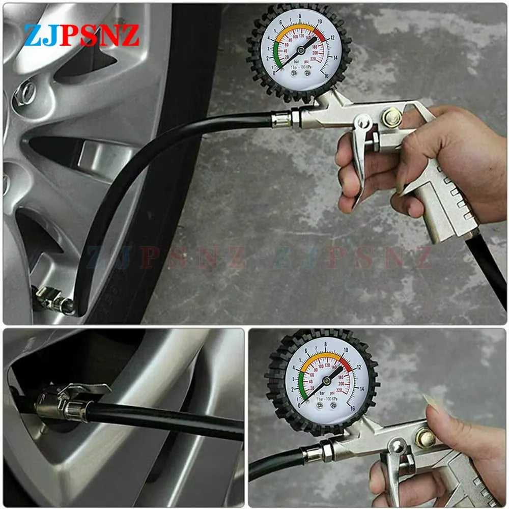 TG-QVA-5 | 3-in-1 Pistol Grip Tire Inflator Gauge with Pressure Bleeder