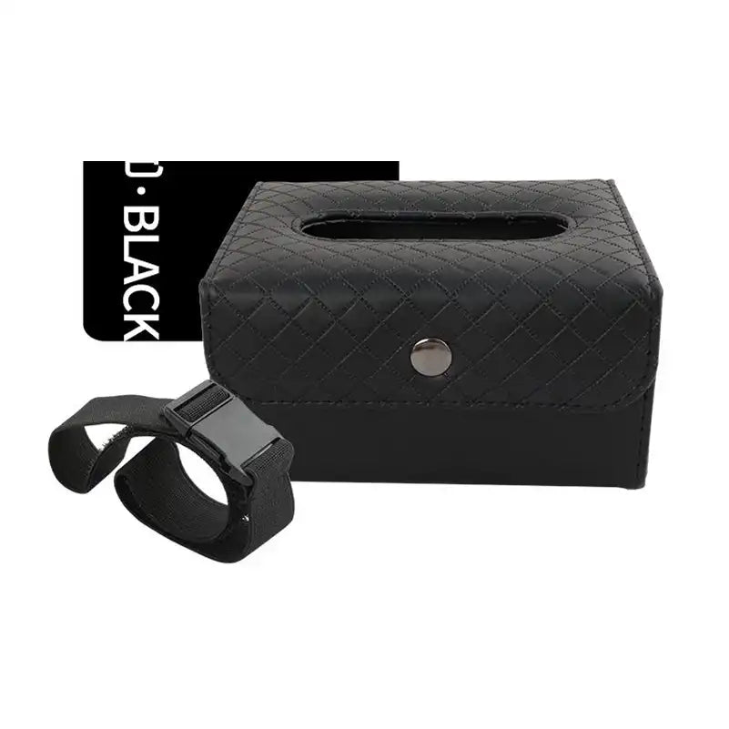 Premium Quilted Leather Car Tissue Box Holder
