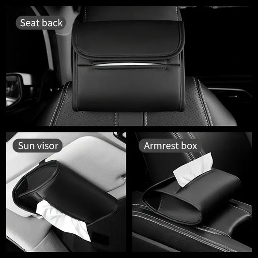 Premium 3-in-1 Leather Car Tissue Holder and Organizer