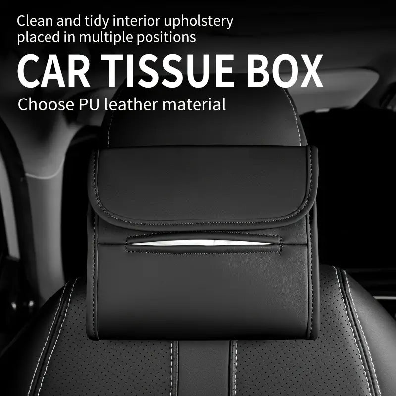 Premium 3-in-1 Leather Car Tissue Holder & Organizer