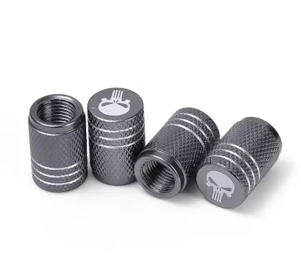 TV-LOGO-4 Gray Valve Stem Caps – Set of 6 Aluminum Alloy Tire Air Caps (Universal Fit)