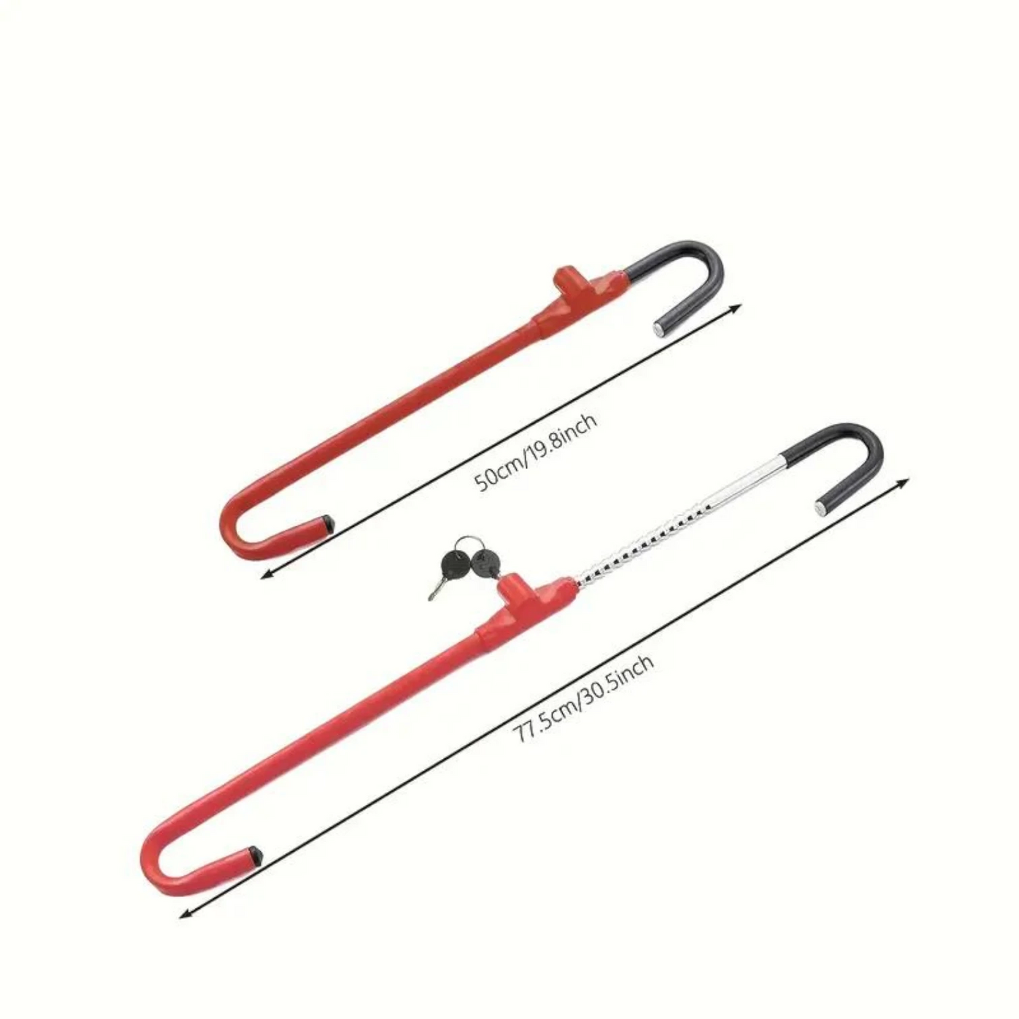 STR-LOK-15 | Universal Adjustable Steering Wheel to Brake Pedal Lock Hardened Steel (50–77.5 cm / Red)