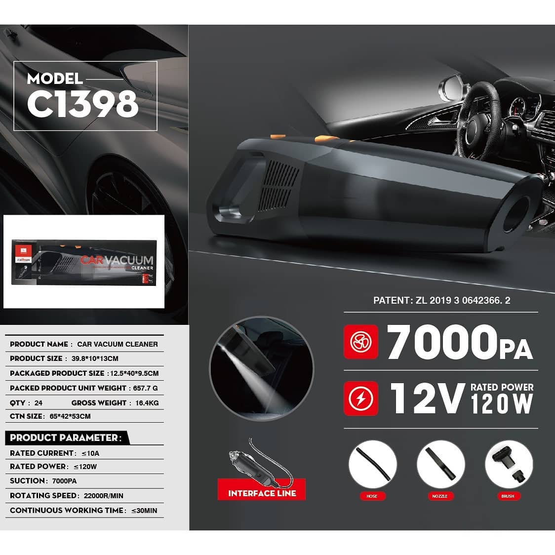 Cordless Car Vacuum Cleaner – 6000Pa Suction, Lightweight & Portable (VC-1398-2)
