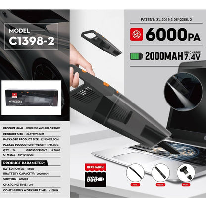 Cordless Car Vacuum Cleaner – 6000Pa Suction, Lightweight & Portable (VC-1398-2)