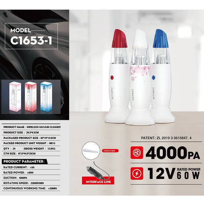 CARSUN Sakura Car Vacuum Cleaner – 4000Pa Suction | Wet & Dry | 12V Plug-in VC-1653-1