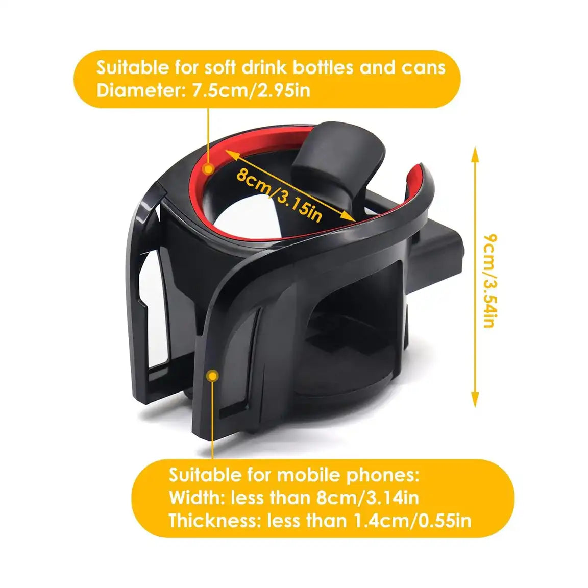 HLD-DRNK-1055 2-in-1 Air Vent Car Cup & Phone Holder – Adjustable Drink Mount with Smartphone Bracket (Black + Red)