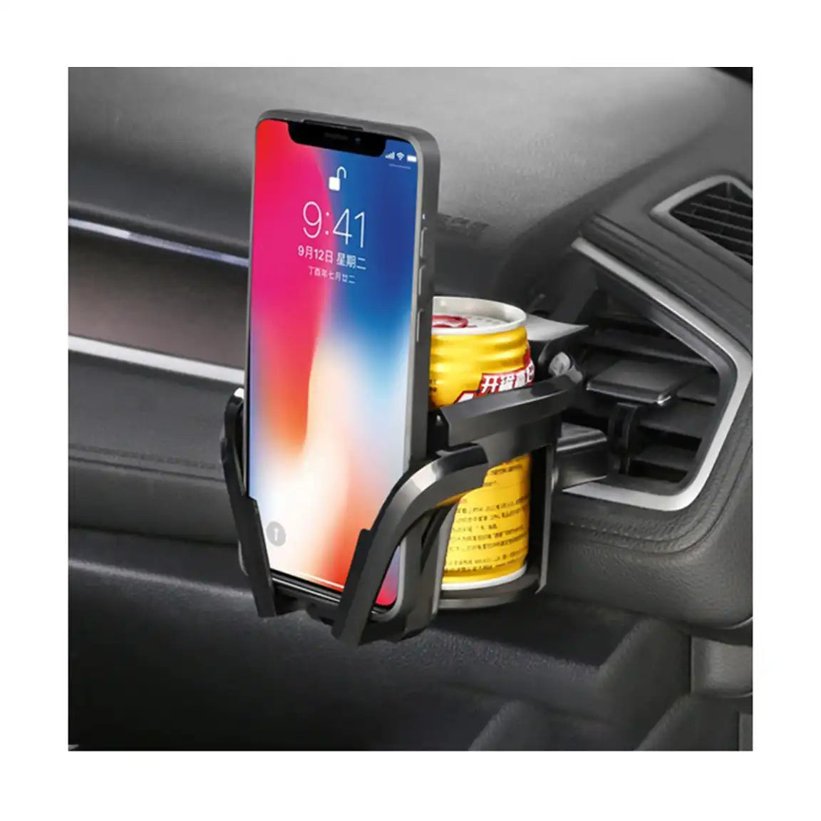 HLD-DRNK-1055 2-in-1 Air Vent Car Cup & Phone Holder – Adjustable Drink Mount with Smartphone Bracket (Black + Red)