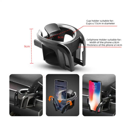 HLD-DRNK-1055 2-in-1 Air Vent Car Cup & Phone Holder – Adjustable Drink Mount with Smartphone Bracket (Black + Red)