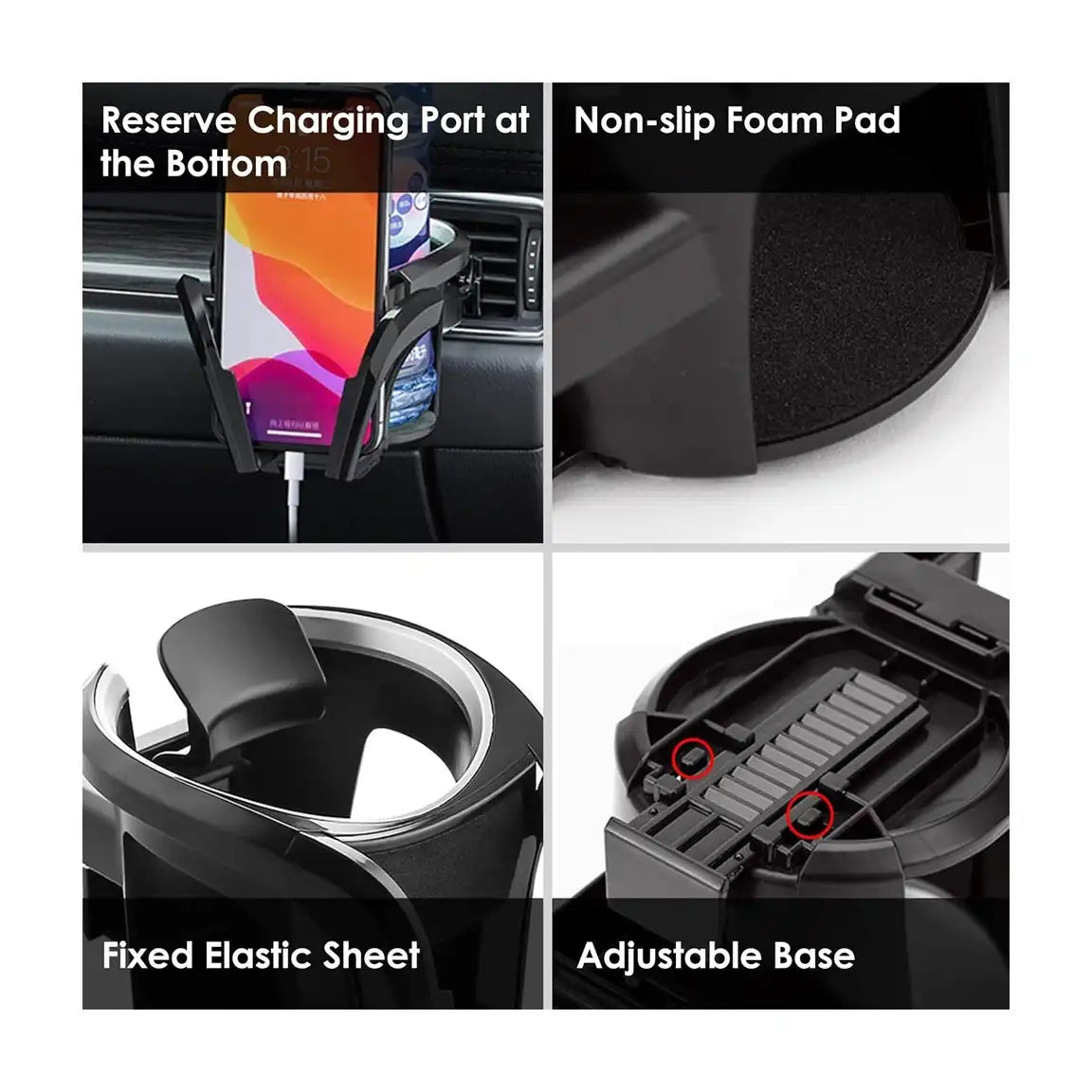 HLD-DRNK-1055 2-in-1 Air Vent Car Cup & Phone Holder – Adjustable Drink Mount with Smartphone Bracket (Black + Red)