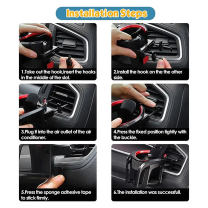 HLD-DRNK-1055 2-in-1 Air Vent Car Cup & Phone Holder – Adjustable Drink Mount with Smartphone Bracket (Black + Red)