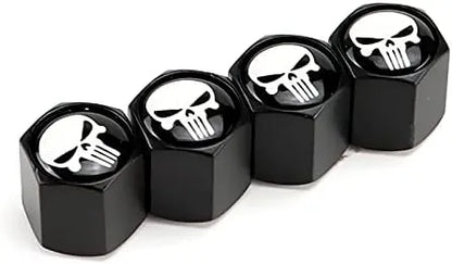 TV-LOGO-3 Set of 4 Zinc Alloy Valve Covers with Rubber O-Rings (Skull Design)
