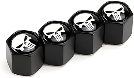 TV-LOGO-3 Set of 4 Zinc Alloy Valve Covers with Rubber O-Rings (Skull Design)