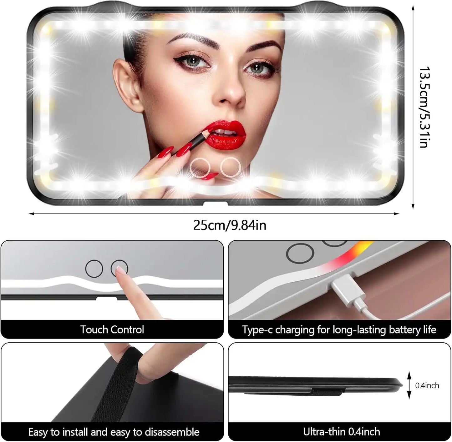 MRR-Y083 LED Car Mounted Makeup Mirror – Rechargeable Sun Visor Vanity Mirror with Adjustable Lighting