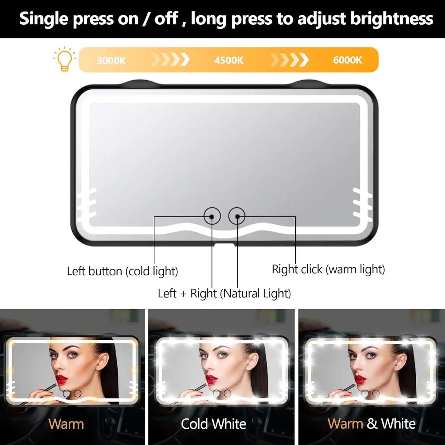MRR-Y083 LED Car Mounted Makeup Mirror – Rechargeable Sun Visor Vanity Mirror with Adjustable Lighting