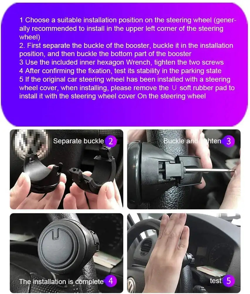STR-KNB3R2251 - Universal 360° Steering Wheel Knob – Black, Ergonomic Grip, Easy Installation