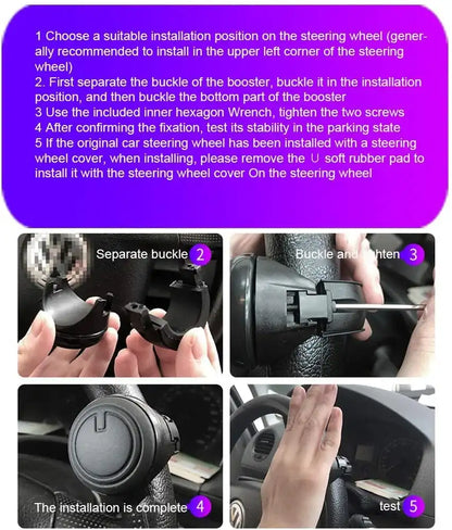 STR-KNB3R2251 - Universal 360° Steering Wheel Knob – Black, Ergonomic Grip, Easy Installation