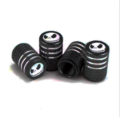 TV-LOGO-6 Tire Valve Stem Caps – 4-Pack Aluminum Air Caps with Evil Smile Logo & Rubber O-Ring (Black)