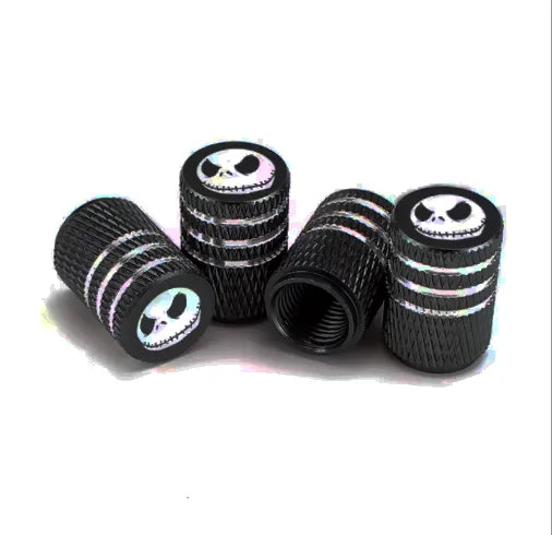 TV-LOGO-6 Tire Valve Stem Caps – 4-Pack Aluminum Air Caps with Evil Smile Logo & Rubber O-Ring (Black)