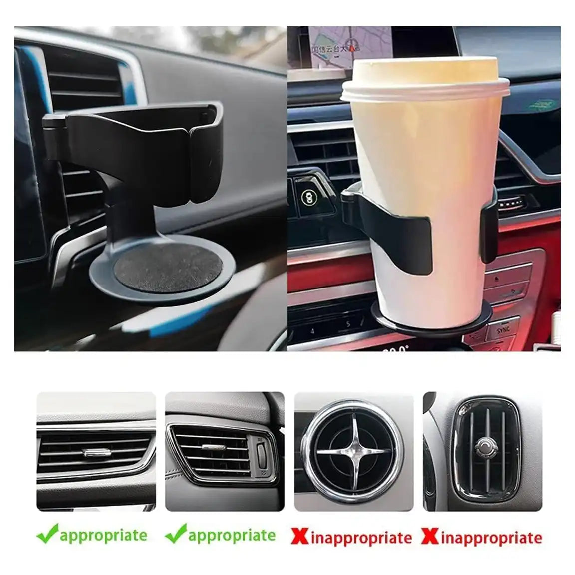 HLD-CUP1101 Universal Car Air Vent Cup Holder – Auto-Grip Beverage Mount for Bottles, Cans & Ashtrays (Black)