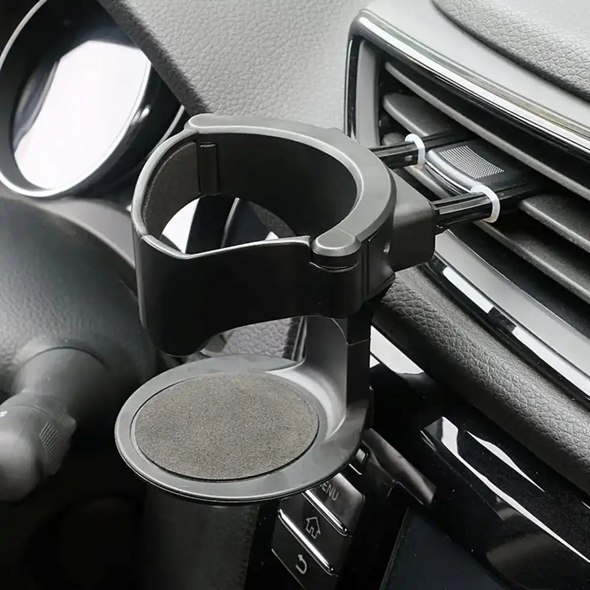 HLD-CUP1101 Universal Car Air Vent Cup Holder – Auto-Grip Beverage Mount for Bottles, Cans & Ashtrays (Black)