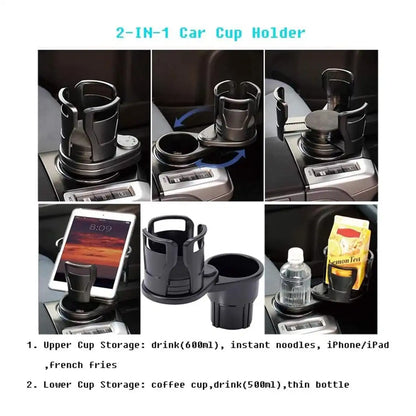 HLD-DRNK-1099 2-in-1 Adjustable Car Cup Holder Expander – Rotatable Dual Drink Holder with Anti-Slip Pad