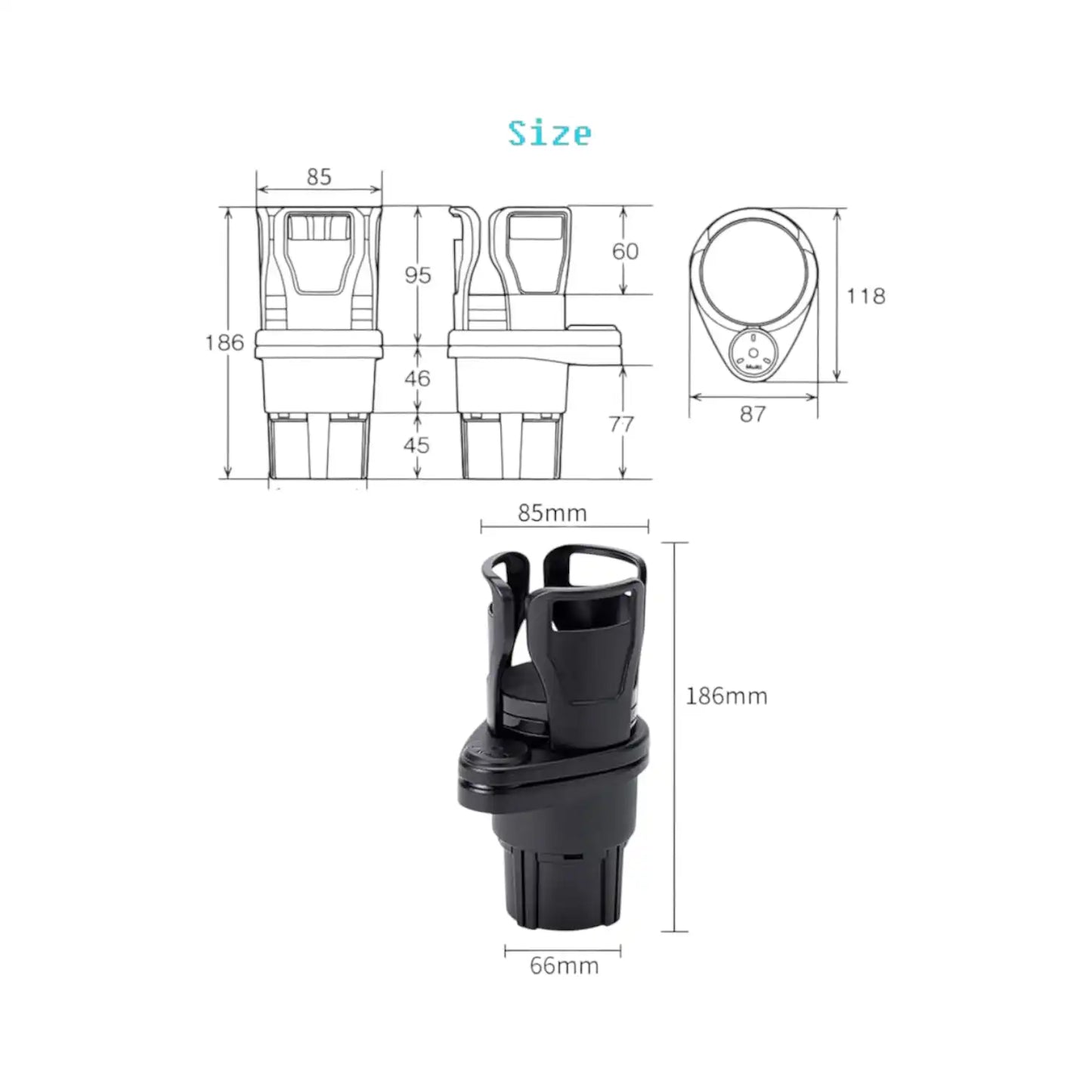 HLD-DRNK-1099 2-in-1 Adjustable Car Cup Holder Expander – Rotatable Dual Drink Holder with Anti-Slip Pad
