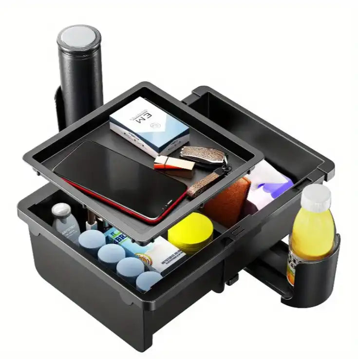 ARM-BOX4 Car Seat Organizer with 2 Cup Holders – Adjustable Storage Box for Cars, Trucks & SUVs