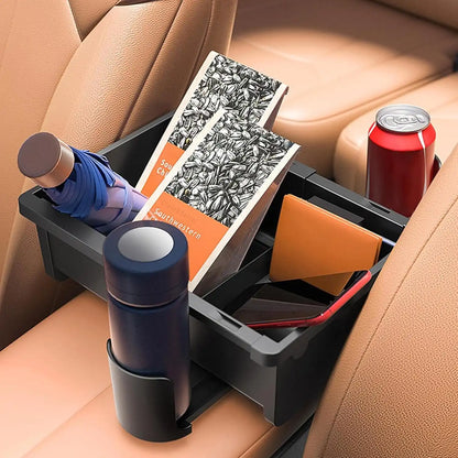 ARM-BOX4 Car Seat Organizer with 2 Cup Holders – Adjustable Storage Box for Cars, Trucks & SUVs