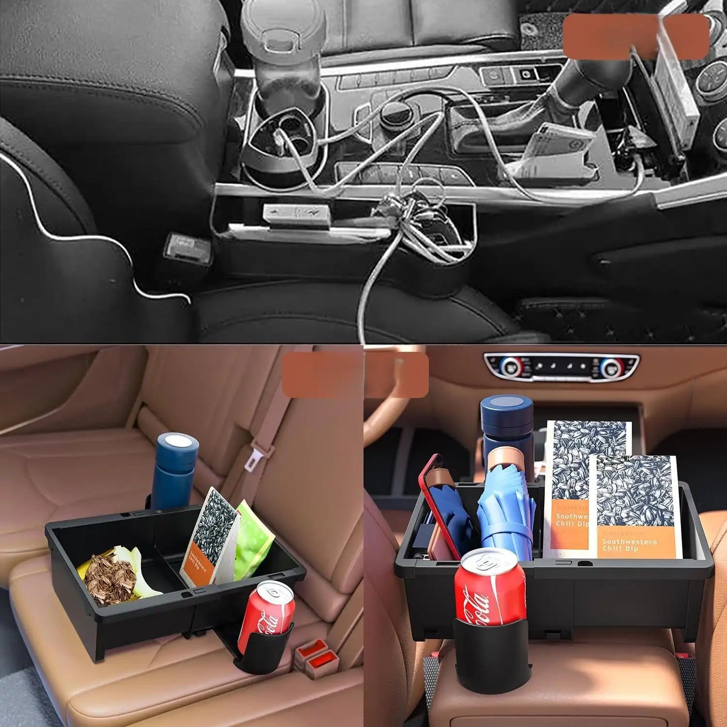 ARM-BOX4 Car Seat Organizer with 2 Cup Holders – Adjustable Storage Box for Cars, Trucks & SUVs