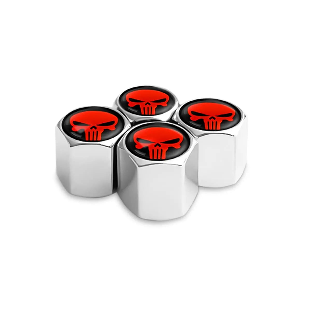 TV-LOGO-3 Set of 4 Zinc Alloy Valve Covers with Rubber O-Rings (Skull Design)