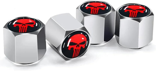 TV-LOGO-3 Set of 4 Zinc Alloy Valve Covers with Rubber O-Rings (Skull Design)