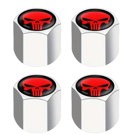 TV-LOGO-3 Set of 4 Zinc Alloy Valve Covers with Rubber O-Rings (Skull Design)