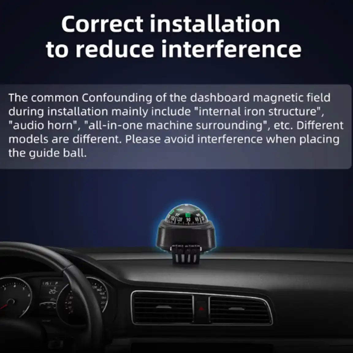 CMPS-B Adjustable Dash Mount Ball Compass – Navigation Guide for Car, Truck, Boat & Outdoor Use