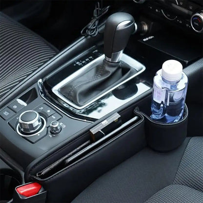 HLD-DRNK-S5 Leather Seat Gap Storage Box with Coin Case & Cup Holder