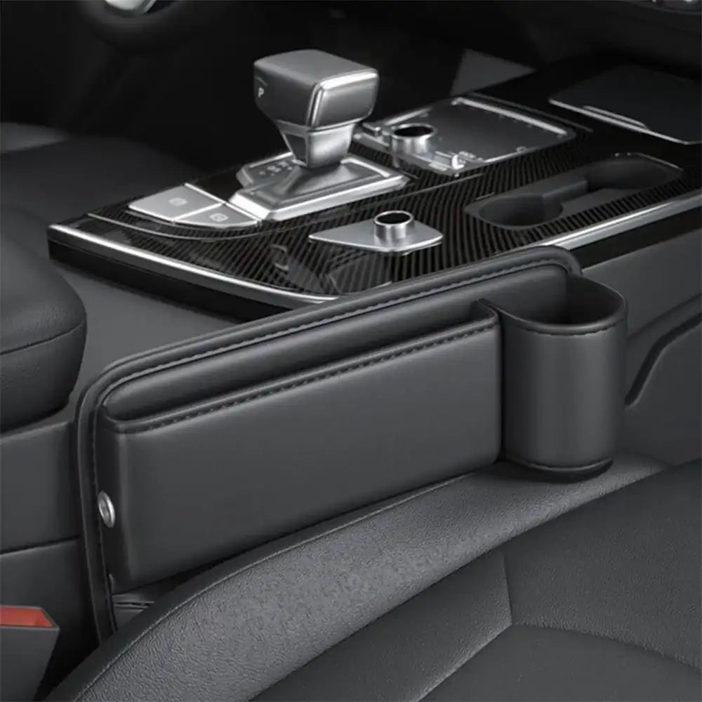 HLD-DRNK-S5 Leather Seat Gap Storage Box with Coin Case & Cup Holder