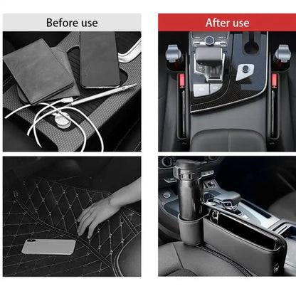 HLD-DRNK-S5 Leather Seat Gap Storage Box with Coin Case & Cup Holder