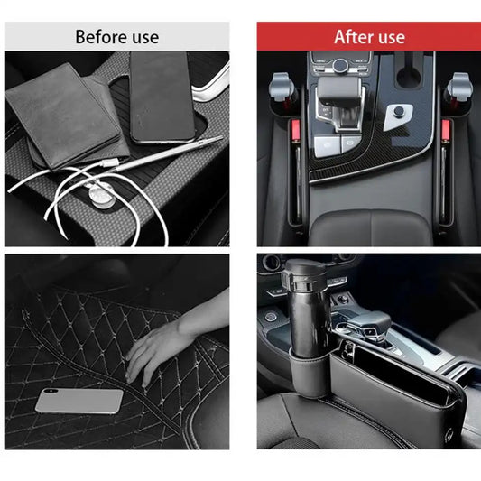 HLD-DRNK-S5 Leather Seat Gap Storage Box with Coin Case & Cup Holder