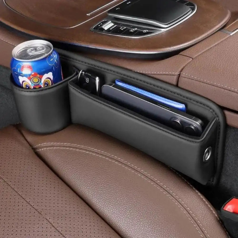 HLD-DRNK-S5 Leather Seat Gap Storage Box with Coin Case & Cup Holder