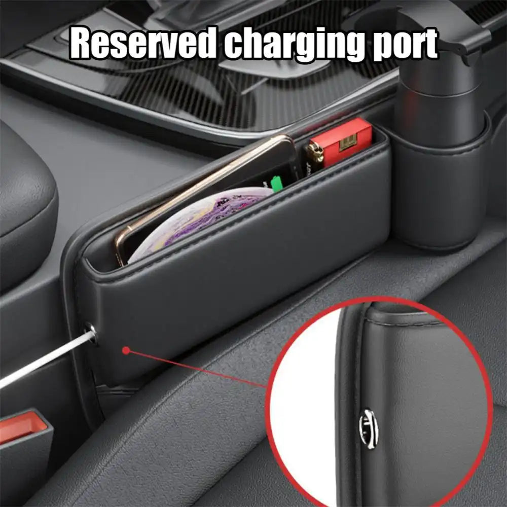 HLD-DRNK-S5 Leather Seat Gap Storage Box with Coin Case & Cup Holder