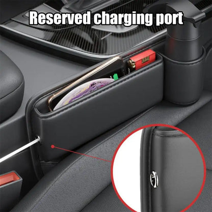 HLD-DRNK-S5 Leather Seat Gap Storage Box with Coin Case & Cup Holder