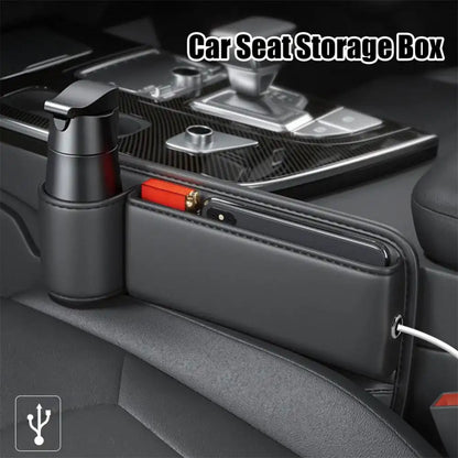 HLD-DRNK-S5 Leather Seat Gap Storage Box with Coin Case & Cup Holder