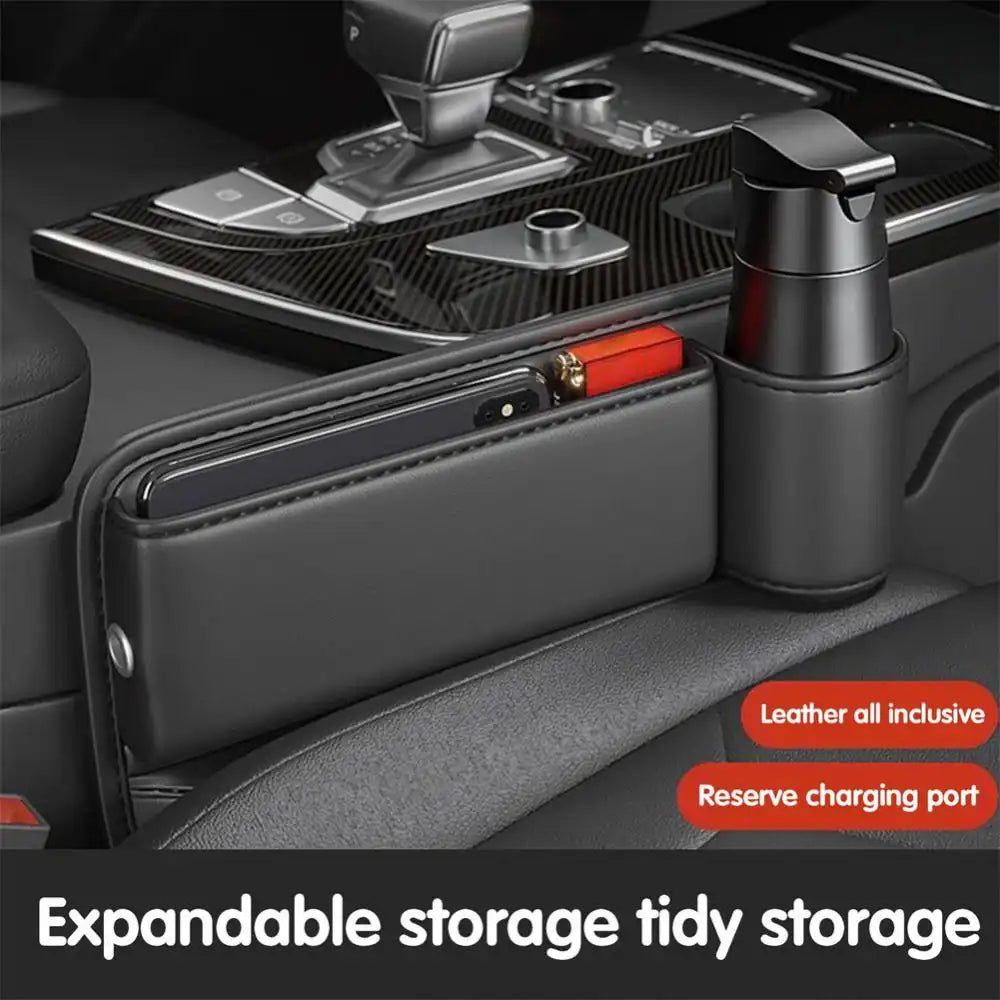 HLD-DRNK-S5 Leather Seat Gap Storage Box with Coin Case & Cup Holder