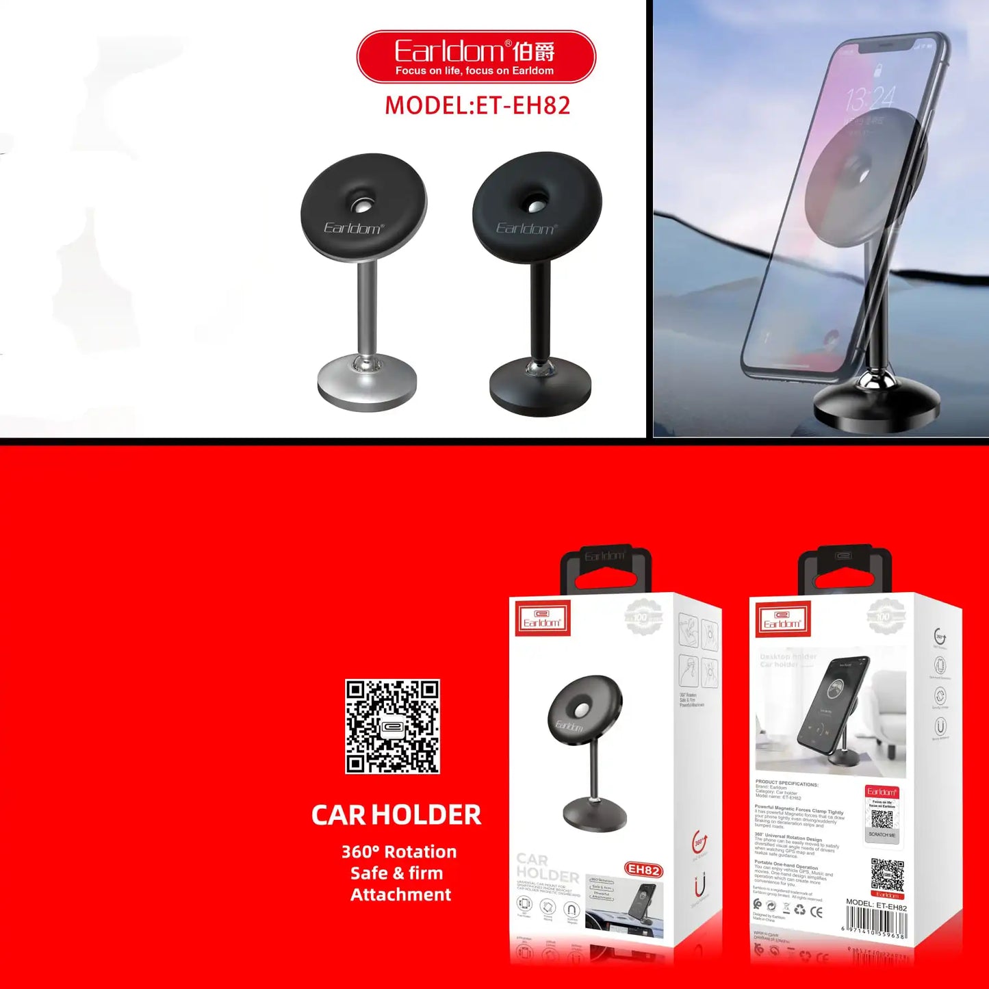 TEL-MAG-SUYZD01 Magnetic Car Phone Holder – 360° Rotation Dashboard Mount