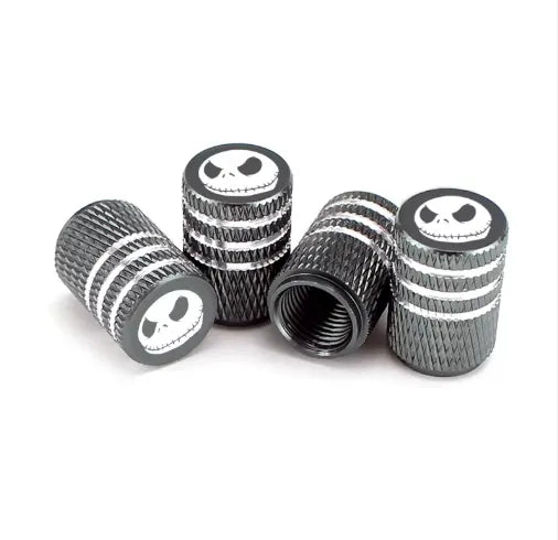 TV-LOGO-6 Tire Valve Stem Caps – 4-Pack Aluminum Air Caps with Evil Smile Logo & Rubber O-Ring (Black)