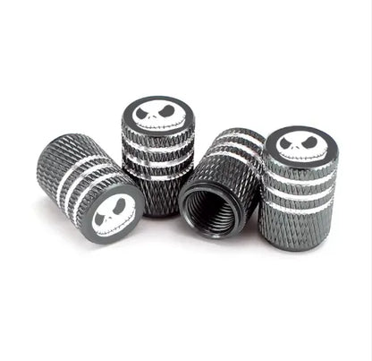 TV-LOGO-6 Tire Valve Stem Caps – 4-Pack Aluminum Air Caps with Evil Smile Logo & Rubber O-Ring (Black)