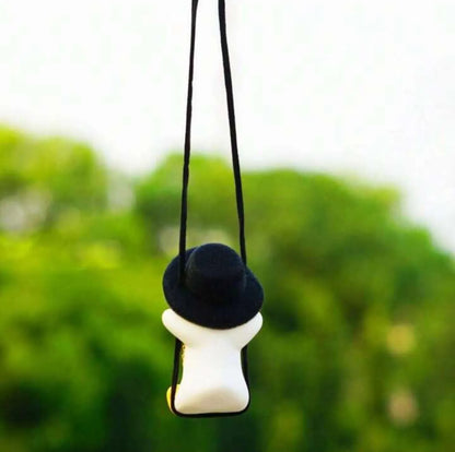HNG-DCR-2 Cool Swinging Duck Pendant – Flying Duck with Hat, Sunglasses & Gold Chain for Rearview Mirror or Home Decor
