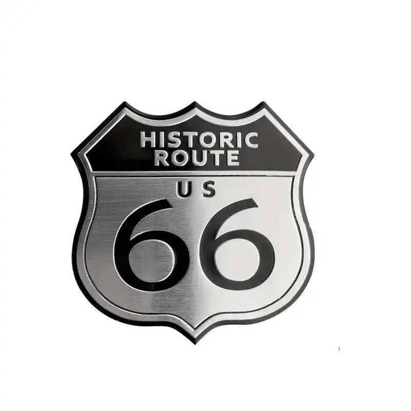 3D Route 66 Metal Car Sticker – Commemorative Aluminum Emblem