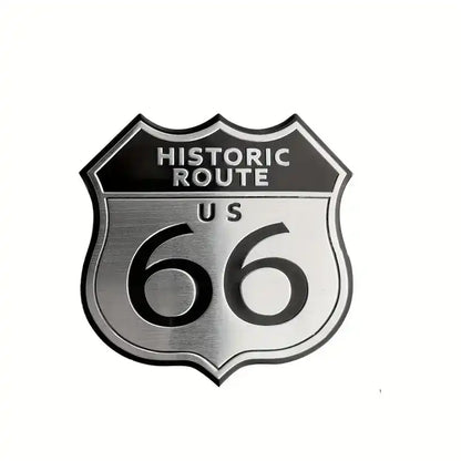 3D Route 66 Metal Car Sticker – Commemorative Aluminum Emblem